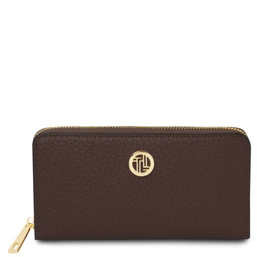 Tuscany Leather Financier - ekskluzywny skórzany portfel z zamkiem, kolor ciemny brąz - TL142494
