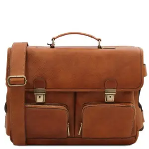 Tuscany Leather Ventimiglia - skórzna teczka wielofunkcyjna TL SMART z przednimi kieszeniami, kolor naturalny TL142069
