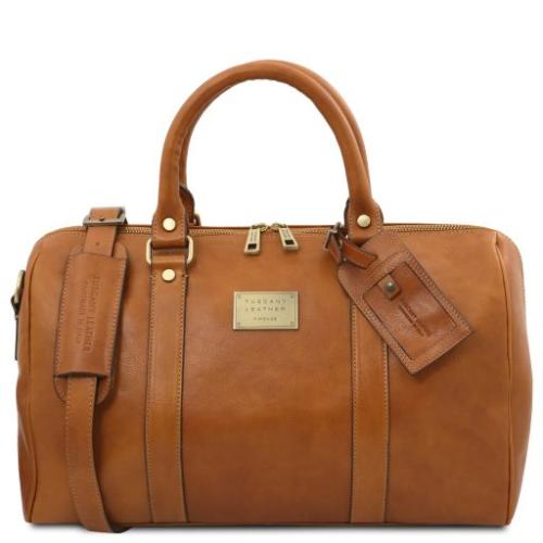 Tuscany Leather TL Voyager - skórzana torba podróżna z kieszenią z tyłu - rozmiar S, kolor naturalny - TL141250