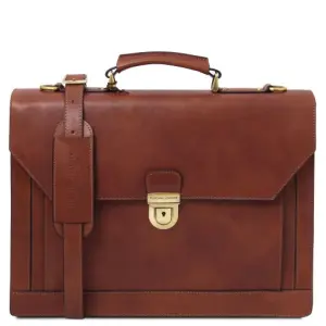 Tuscany Leather Cremona - Skórzana teczka 3 przegrody, kolor brązowy - TL142448