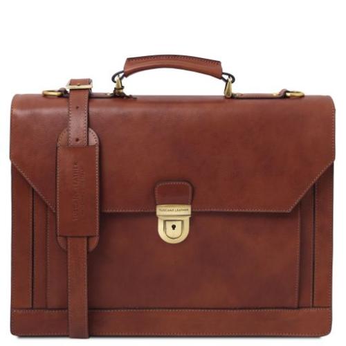 Tuscany Leather Cremona - Skórzana teczka 3 przegrody, kolor brązowy - TL142448
