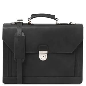 Tuscany Leather Cremona - Skórzana teczka 3 przegrody, kolor czarny - TL142448