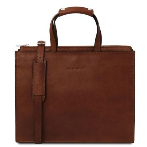 Tuscany Leather Palermo - Teczka ze skóry saffiano 3 przedziały dla kobiet, kolor brązowy - TL142452