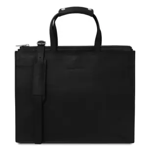 Tuscany Leather Palermo - Teczka ze skóry saffiano 3 przedziały dla kobiet, kolor czarny - TL142452