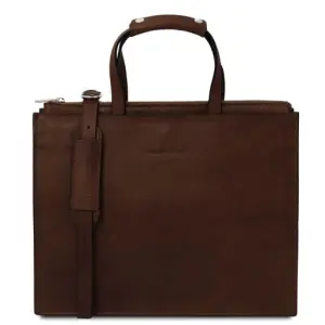 Tuscany Leather Palermo - Teczka ze skóry saffiano 3 przedziały dla kobiet, kolor ciemny brąz - TL142452