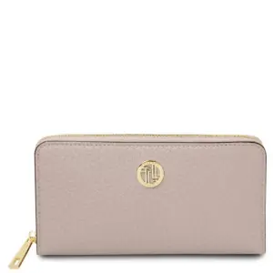 Tuscany Leather Financier - ekskluzywny skórzany portfel z zamkiem, kolor beżowy - TL142494