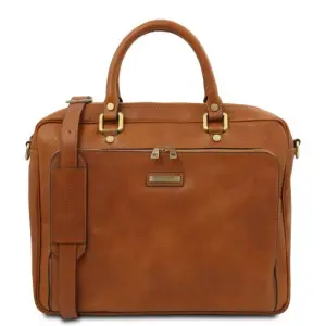 Tuscany Leather Pisa - Skórzana torba na laptopa z kieszenią z przodu, kolor naturalny - TL142427