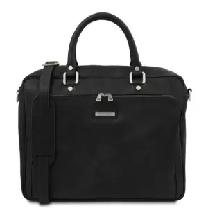 Tuscany Leather Pisa - Skórzana torba na laptopa z kieszenią z przodu, kolor czarny - TL142427