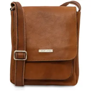 Tuscany Leather Jimmy - skórzana torba na ramię dla mężczyzn z przednią kieszenią, kolor naturalny - TL141407