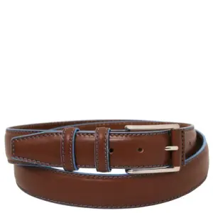 Tuscany Leather Pasek skórzany casualowy 35mm z jasnoniebieskimi krawędziami, rozmiar 100 cm, kolor brązowy - TL142528
