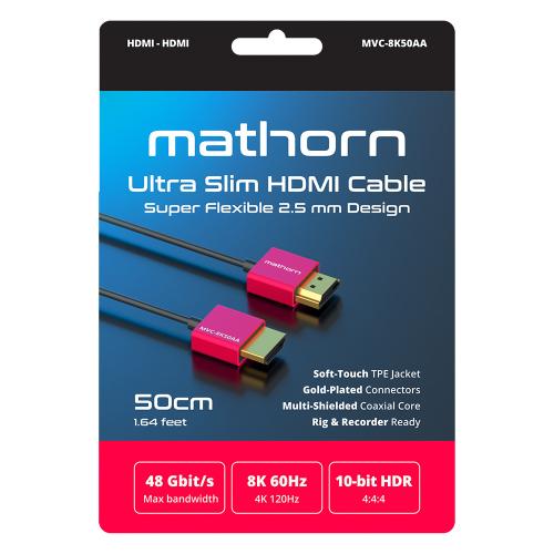Kabel wideo Mathorn Ultra Slim 2.5mm HDMI do HDMI 2.1 8K60 50cm MVC-8K50AA