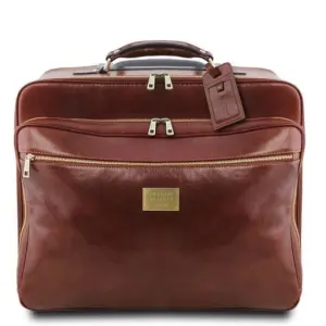 Tuscany Leather Varsavia - Leather pilot case with two wheels , kolor brązowy TL141888