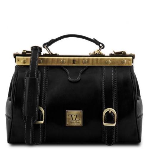 Tuscany Leather Monalisa - Gladstone skórzany kuferek lekarski z paskami , kolor czarny TL10034
