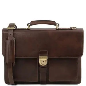 Tuscany Leather Assisi - Skórzana teczka 3 przegrody , kolor ciemny brąz TL141825