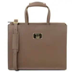 Tuscany Leather Palermo - Teczka ze skóry saffiano 3 przedziały dla kobiet , kolor ciemnoszary TL141369