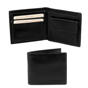 Tuscany Leather Ekskluzywny 3-krotnie składany skórzany portfel męski , kolor czarny TL141377