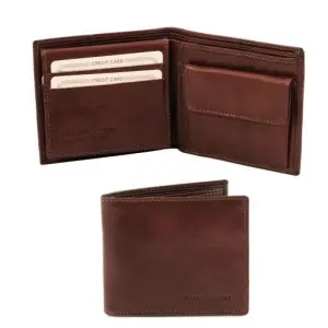 Tuscany Leather Ekskluzywny 3-krotnie składany skórzany portfel męski , kolor ciemny brąz TL141377