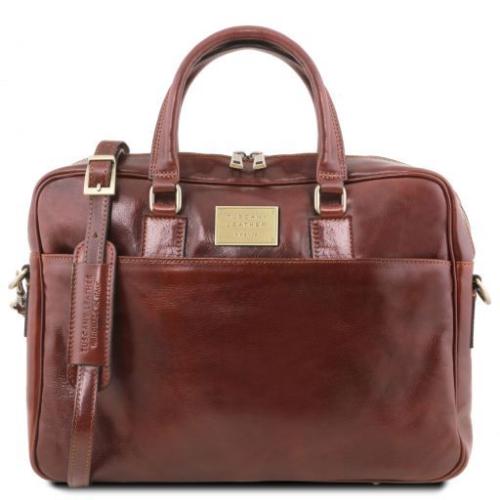 Tuscany Leather Urbino - skórzana teczka na laptopa z przednią kieszenią , kolor brązowy TL141241