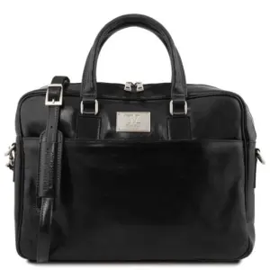 Tuscany Leather Urbino - skórzana teczka na laptopa z przednią kieszenią , kolor czarny TL141241