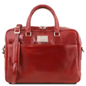 Tuscany Leather Urbino - skórzana teczka na laptopa z przednią kieszenią , kolor czerwony TL141241