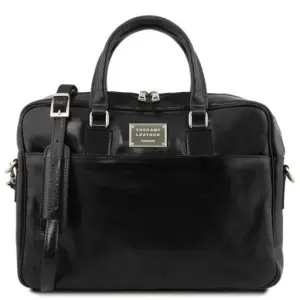 Tuscany Leather Urbino - skórzana teczka na laptopa, 2-komorowa z przednią kieszenią , kolor czarny TL141894
