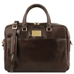Tuscany Leather Urbino - skórzana teczka na laptopa, 2-komorowa z przednią kieszenią , kolor ciemny brąz TL141894