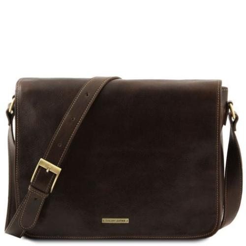 Tuscany Leather Messenger double - skórzana torba na ramię - freestyle , kolor ciemny brąz TL90475