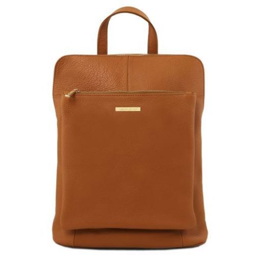 Tuscany Leather TL Bag - plecak z miekkiej skóry z kieszenią na zamek , kolor cognac TL141682