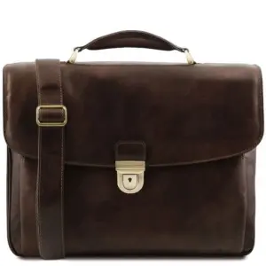 Tuscany Leather Alessandria - wielofunkcyjna skórzana torba na laptop, kolor ciemnobrązowy TL142067