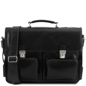 Tuscany Leather Ventimiglia - Skórzana teczka wielofunkcyjna TL SMART z przednimi kieszeniami, kolor czarny TL142069
