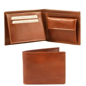 Tuscany Leather Ekskluzywny skórzany portfel męski z kieszenią na monety - 3-krotnie składany , kolor miodowy TL140763