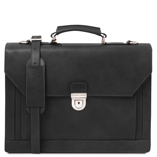 Tuscany Leather Cremona - Skórzana teczka 3 przegrody, kolor czarny - TL142448