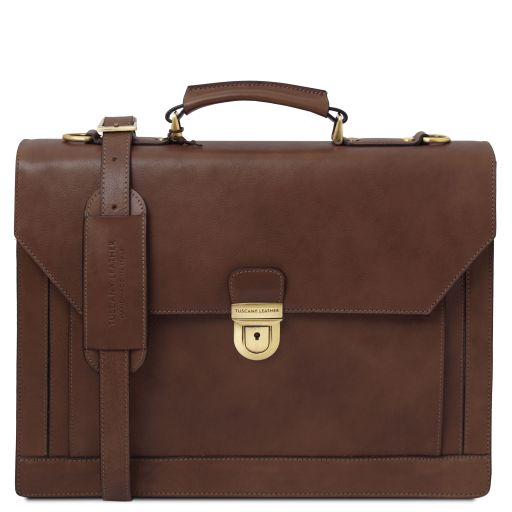 Tuscany Leather Cremona - Skórzana teczka 3 przegrody, kolor ciemny brąz - TL142448