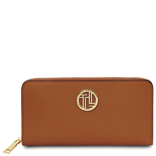 Tuscany Leather Financier - ekskluzywny skórzany portfel z zamkiem, kolor Cognac - TL142485