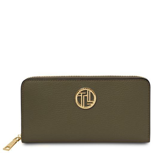 Tuscany Leather Financier - ekskluzywny skórzany portfel z zamkiem, kolor zielony - TL142485