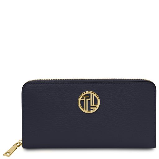 Tuscany Leather Financier - ekskluzywny skórzany portfel z zamkiem, kolor ciemny niebieski - TL142485