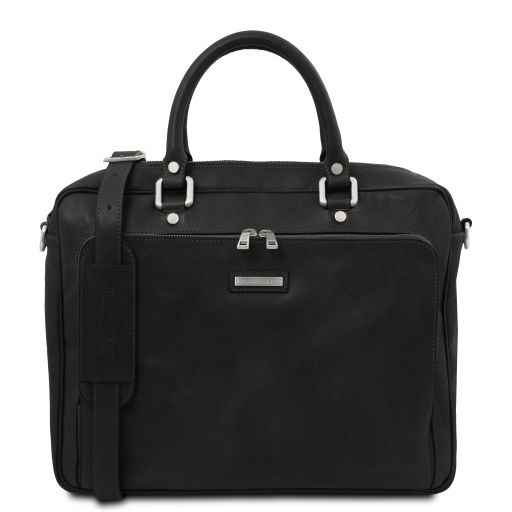 Tuscany Leather Pisa - Skórzana torba na laptopa z kieszenią z przodu, kolor czarny - TL142427