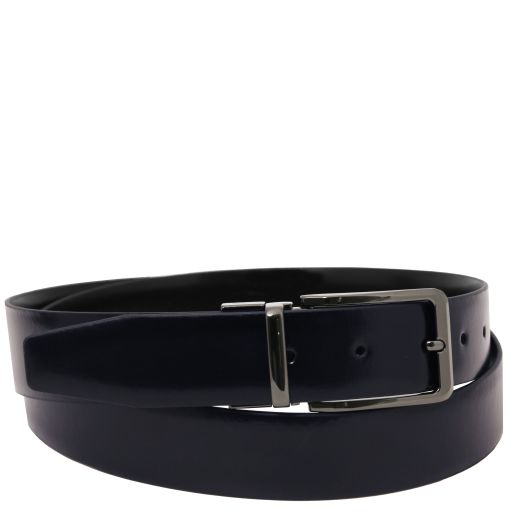 Tuscany Leather Elegancki dwustronny pasek ze skóry szczotkowanej 35mm, rozmiar 105 cm, kolor ciemny niebieski - TL142540