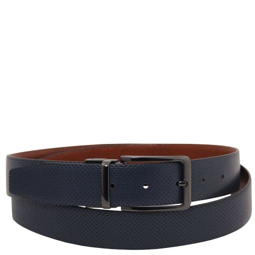 Tuscany Leather Elegancki dwustronny pasek skórzany 35mm z gładkiej skóry, rozmiar 110 cm, kolor ciemny niebieski - TL142542