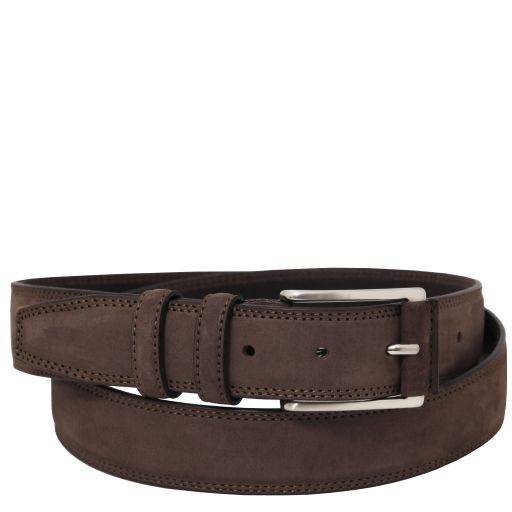 Tuscany Leather Elegancki pasek ze skóry nubukowej 35mm, rozmiar 100 cm, kolor ciemny brąz - TL142533