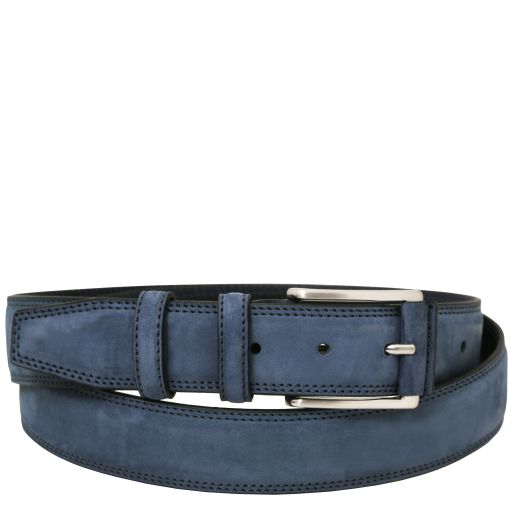 Tuscany Leather Elegancki pasek ze skóry nubukowej 35mm, rozmiar 105 cm, kolor ciemny niebieski - TL142533