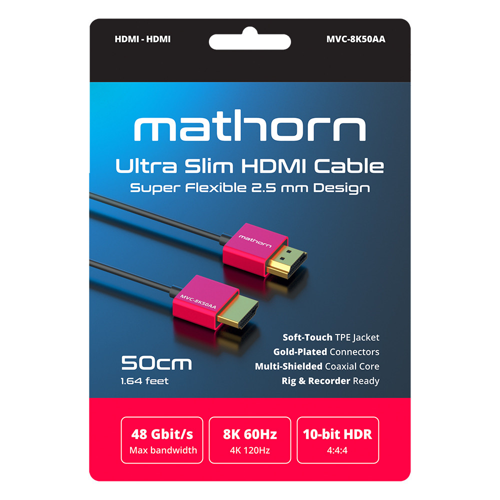 Kabel wideo Mathorn Ultra Slim 2.5mm HDMI do HDMI 2.1 8K60 50cm MVC-8K50AA