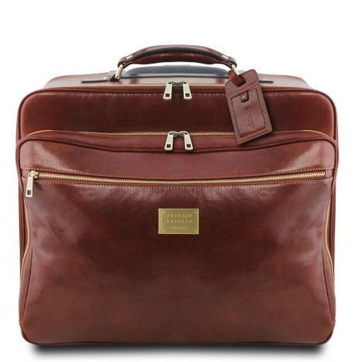 Tuscany Leather Varsavia - Leather pilot case with two wheels , kolor brązowy TL141888