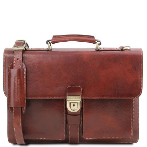 Tuscany Leather Assisi - Skórzana teczka 3 przegrody , kolor brązowy TL141825
