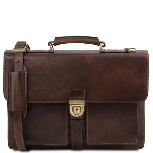 Tuscany Leather Assisi - Skórzana teczka 3 przegrody , kolor ciemny brąz TL141825