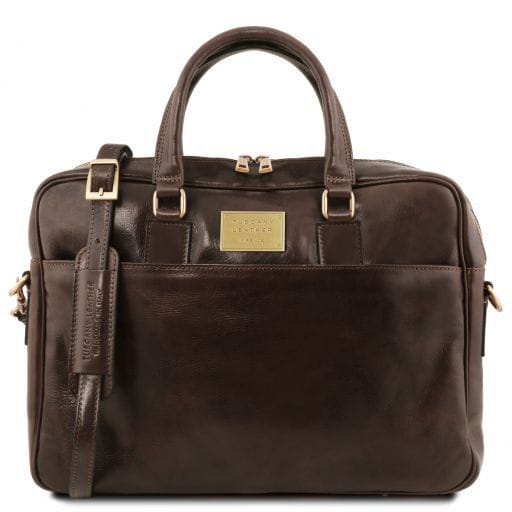 Tuscany Leather Urbino - skórzana teczka na laptopa z przednią kieszenią , kolor ciemny brąz TL141241