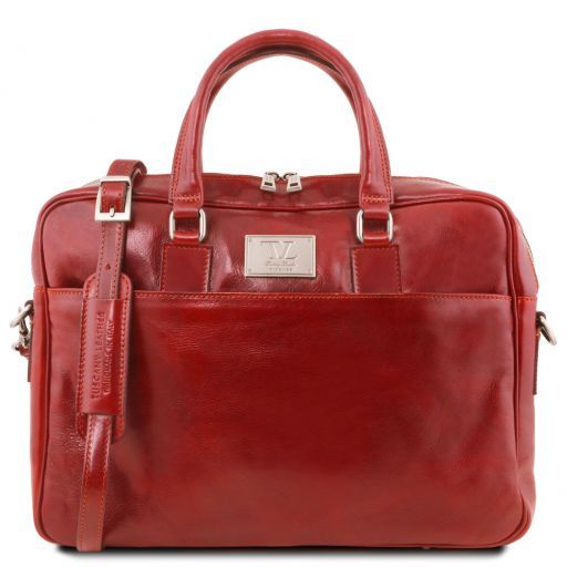 Tuscany Leather Urbino - skórzana teczka na laptopa z przednią kieszenią , kolor czerwony TL141241