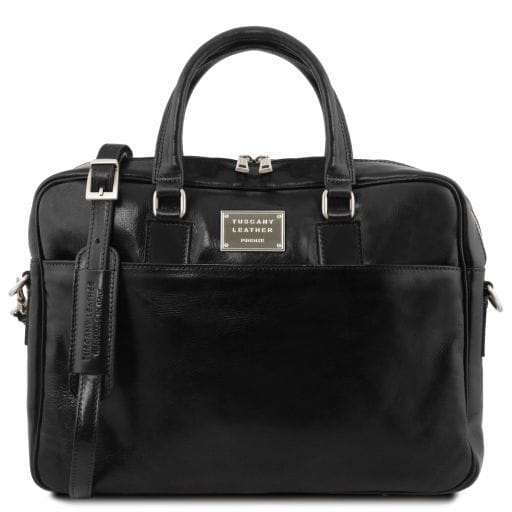 Tuscany Leather Urbino - skórzana teczka na laptopa, 2-komorowa z przednią kieszenią , kolor czarny TL141894
