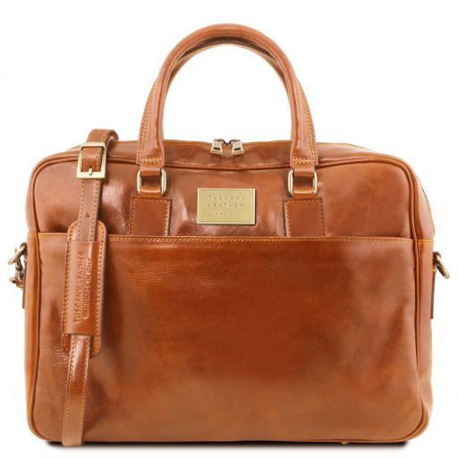 Tuscany Leather Urbino - skórzana teczka na laptopa, 2-komorowa z przednią kieszenią , kolor miodowy TL141894