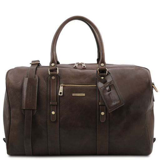 Tuscany Leather Voyager - skórzana torba podróżna z przednimi kieszeniami, kolor ciemnobrązowy TL142140
